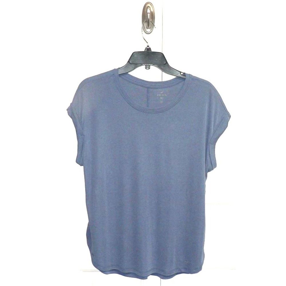Freely Womens Interchange Rayon Blend Short Roll Cuff Sleeve T-Shirt Blue Medium